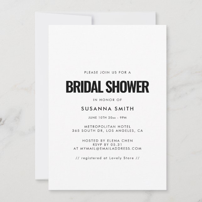 Simple minimalist Bridal shower Invitation (Front)