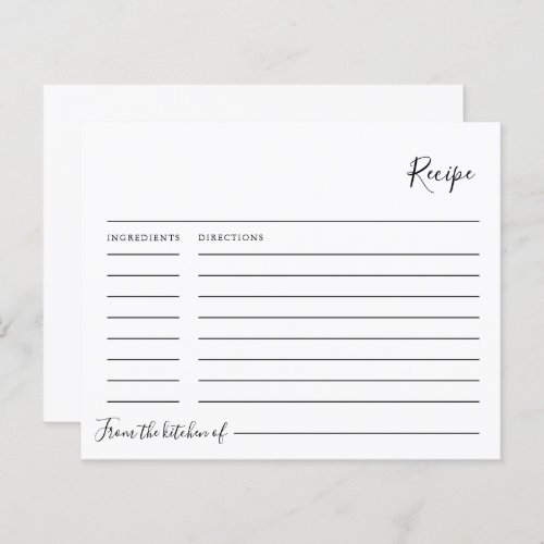 Simple Minimalist Bridal Shower Recipe Card