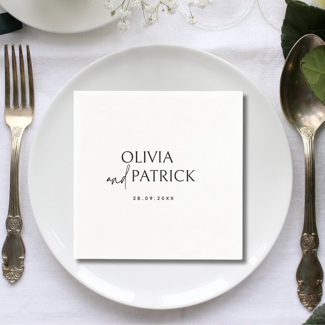 Simple Minimalist Bride and Groom Names Wedding Napkins (Creator Uploaded)