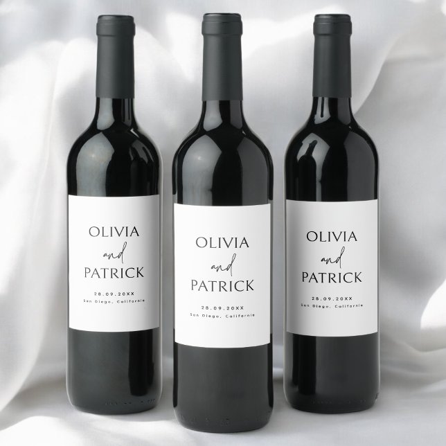 Simple Minimalist Bride and Groom Names Wedding Wine Label (Creator Uploaded)