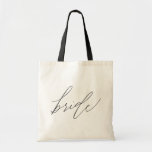 Simple Minimalist Bride Calligraphy Script Tote Bag<br><div class="desc">This stylish and trendy tote bag features "bride" in a modern hand-lettered styled script. Perfect to give as a gift to the bride-to-be as an engagement gift so that she can use it during wedding planning or for her to use on her getaway bachelorette party. Fill it with goodies like...</div>