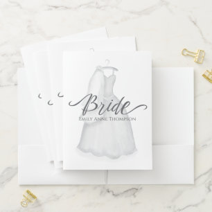 Simple Minimalist Bride White Calligraphy Script Pocket Folder