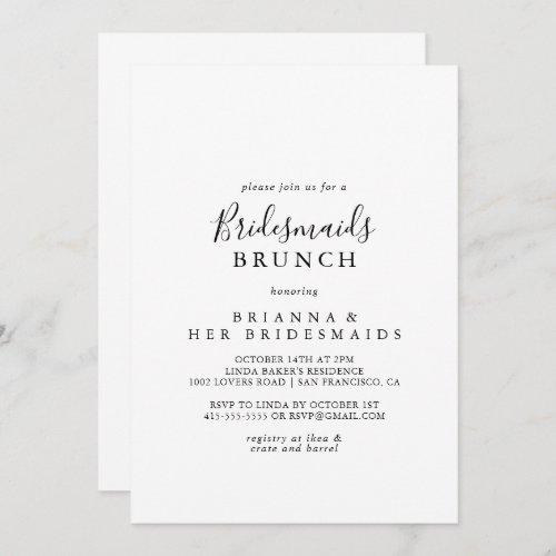 Simple Minimalist Bridesmaids Brunch Shower Invitation