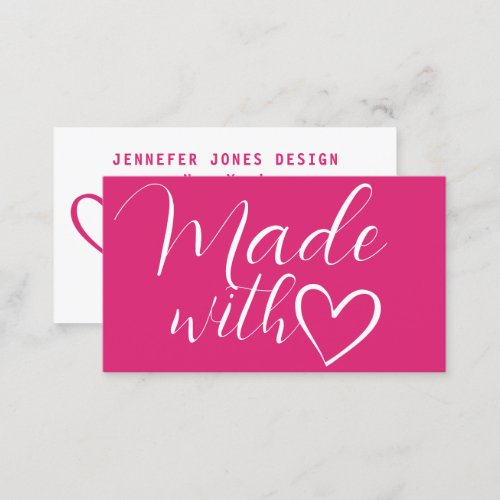 Simple Minimalist Bright Pink Made With Love Heart Business Card