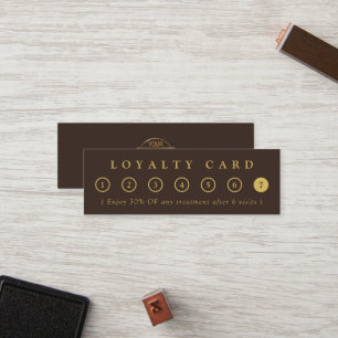 Simple Minimalist Brown & Gold Business Logo Salon Loyalty Card