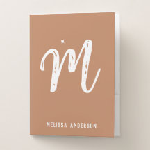 Simple Minimalist Brown Personalized Monogram Name