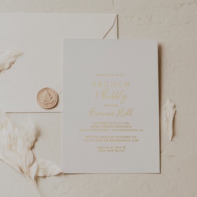 Simple Minimalist Brunch and Bubbly Shower Gold  Foil Invitation (Creator Uploaded)