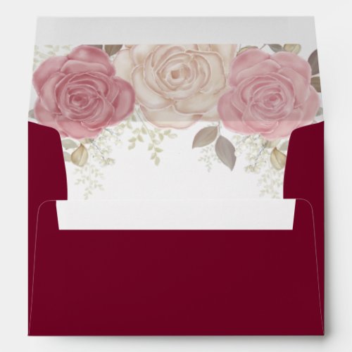 Simple Minimalist Burgundy Floral Return Address Envelope