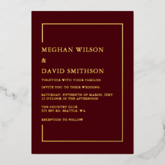 Simple Minimalist Burgundy Modern Wedding Foil Invitation