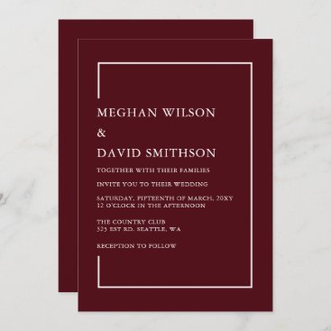 Simple Minimalist Burgundy Modern Wedding   Invitation