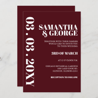 Simple Minimalist Burgundy Modern Wedding Invitation