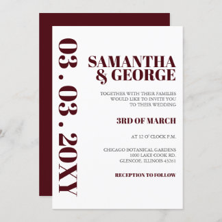 Simple Minimalist Burgundy Modern Wedding Invitation