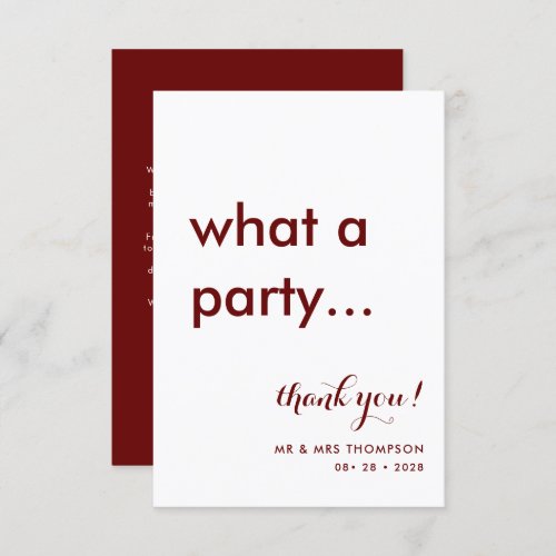 Simple Minimalist Burgundy Wedding Thank You Card