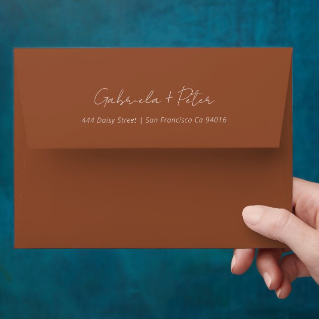Simple Minimalist Burnt Orange Modern Wedding Envelope (Hand)