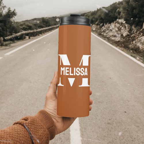 Simple Minimalist Burnt Orange Monogram Name Thermal Tumbler