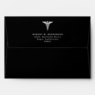 Simple Minimalist Caduceus Medical Graduate Black Envelope