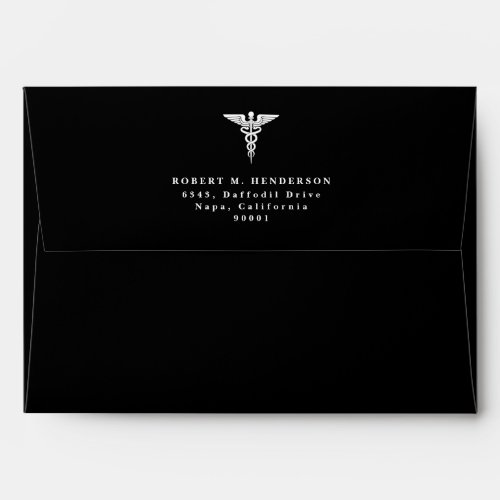 Simple Minimalist Caduceus Medical Graduate Black  Envelope