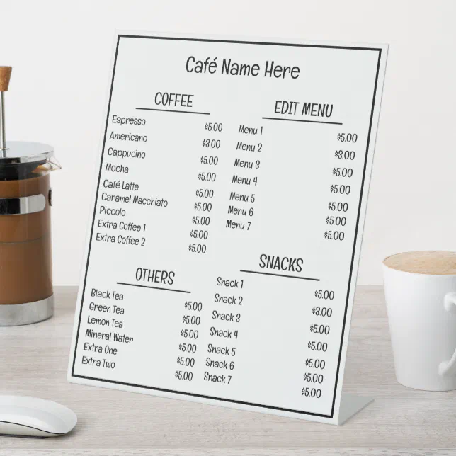 Simple Minimalist Café Coffee Shop Menu Pedestal Sign | Zazzle