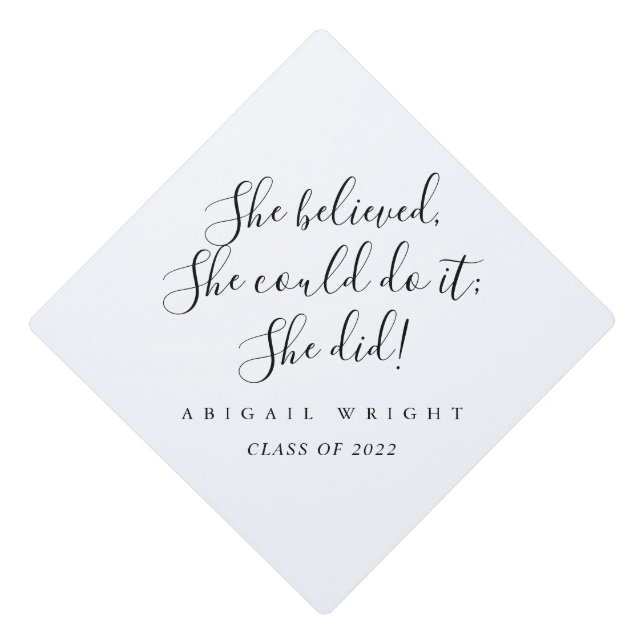 Simple Minimalist Calligraphy Graduate Graduation Cap Topper (Front)