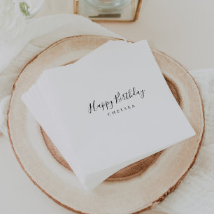 Simple Minimalist Calligraphy Happy Birthday Napkins