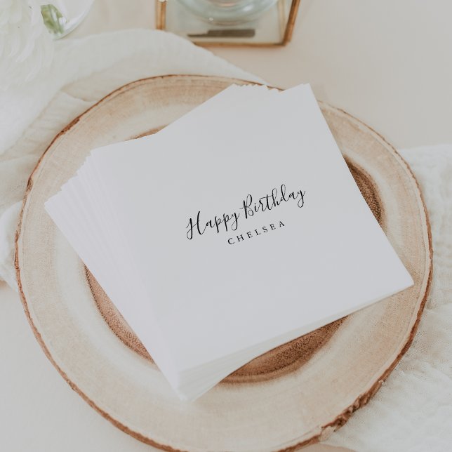 Simple Minimalist Calligraphy Happy Birthday Napkins (Creator Uploaded)