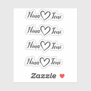 Simple Minimalist Calligraphy Heart Two Names Cute Sticker