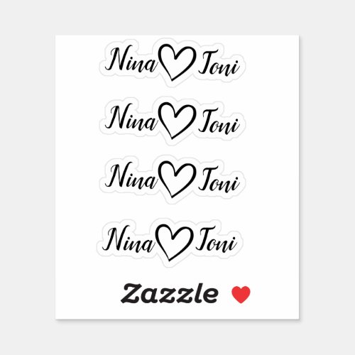 Simple Minimalist Calligraphy Heart Two Names Cute Sticker