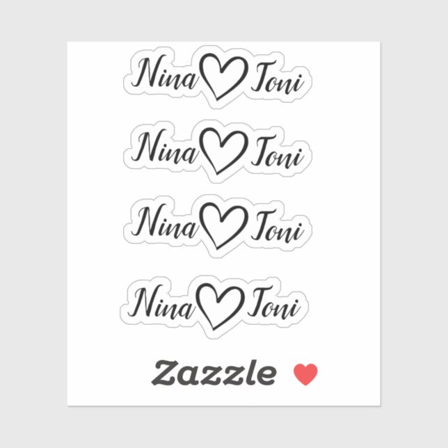 Simple Minimalist Calligraphy Heart Two Names Cute Sticker (Sheet)