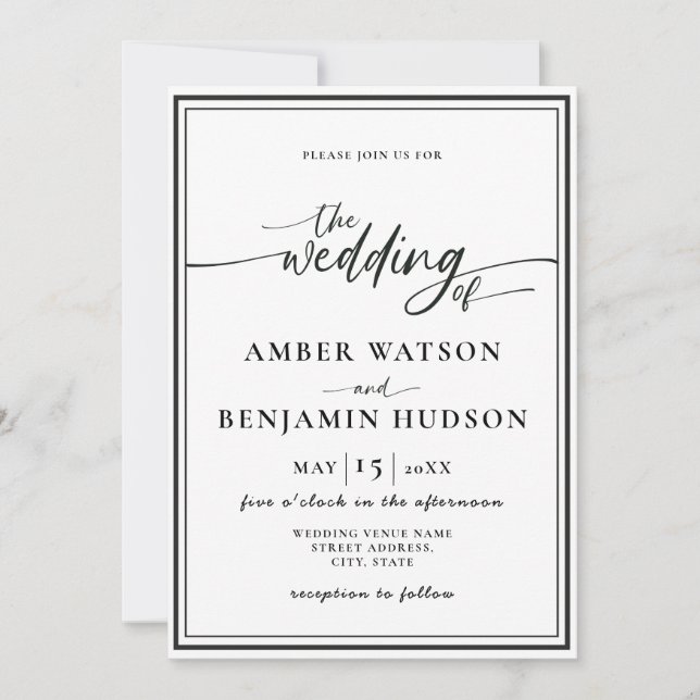 Simple Minimalist Calligraphy Photo Modern Wedding Invitation (Front)