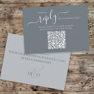 Simple Minimalist Calligraphy QR Code RSVP Blue Enclosure Card