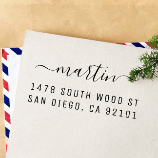 Simple Minimalist Calligraphy Return Address Self-inking Stamp