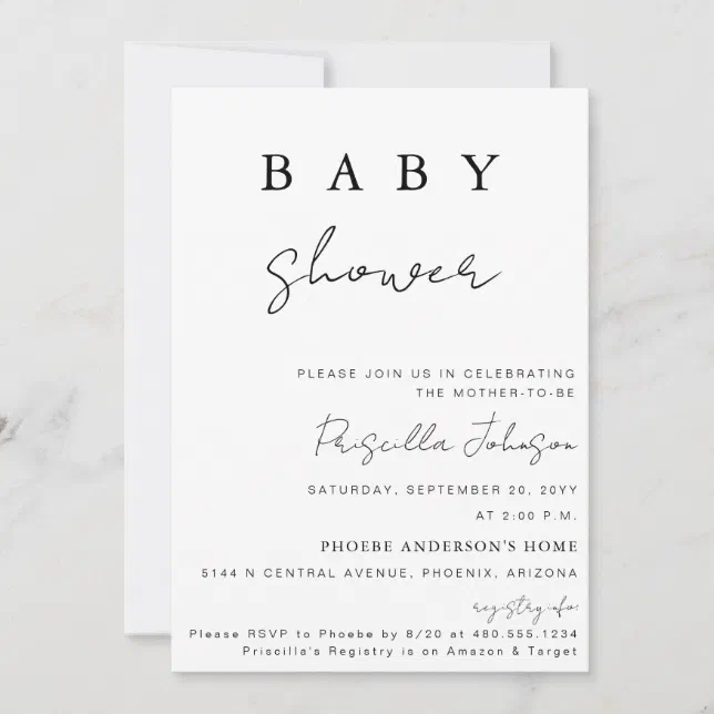 Simple Minimalist Calligraphy Script Baby Shower Invitation | Zazzle