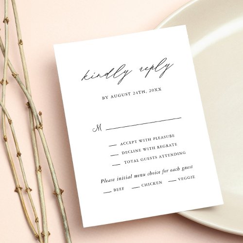 Simple Minimalist Calligraphy Script Meal Choice RSVP Card