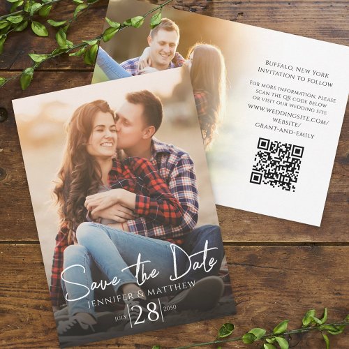 Simple Minimalist Calligraphy Two Photo QR Code Save The Date