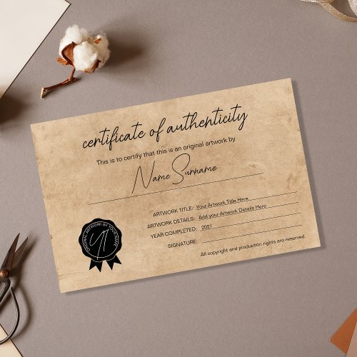 Simple Minimalist Certificate of Authenticity 