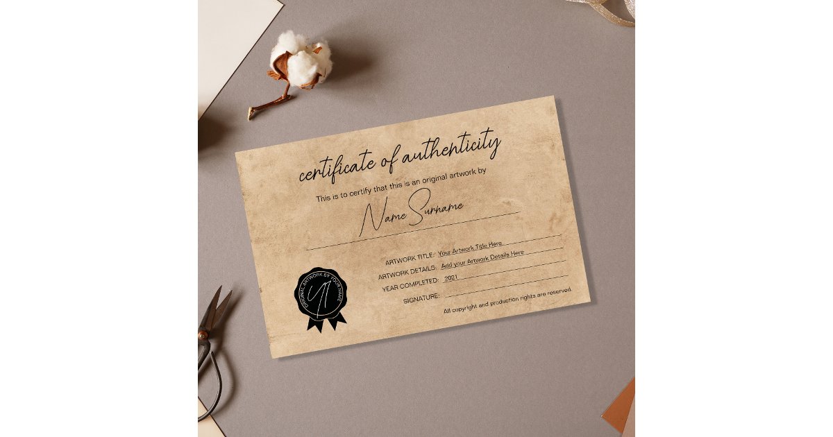 Simple Minimalist Certificate of Authenticity | Zazzle