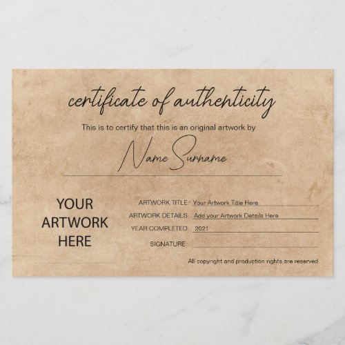 Simple Minimalist Certificate of Authenticity 