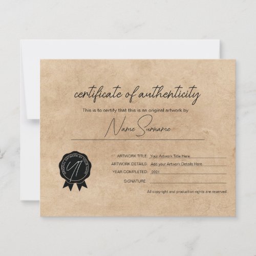 Simple Minimalist Certificate of Authenticity 