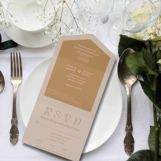 Simple Minimalist Champagne Brown Website Email All In One Invitation (Creator Uploaded)