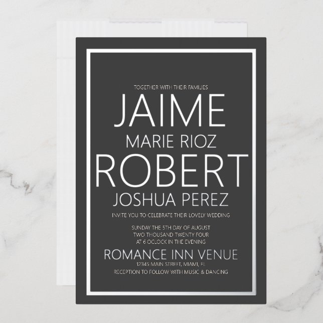 SIMPLE & MINIMALIST Charcoal Gray Wedding Foil Invitation (Envelope)