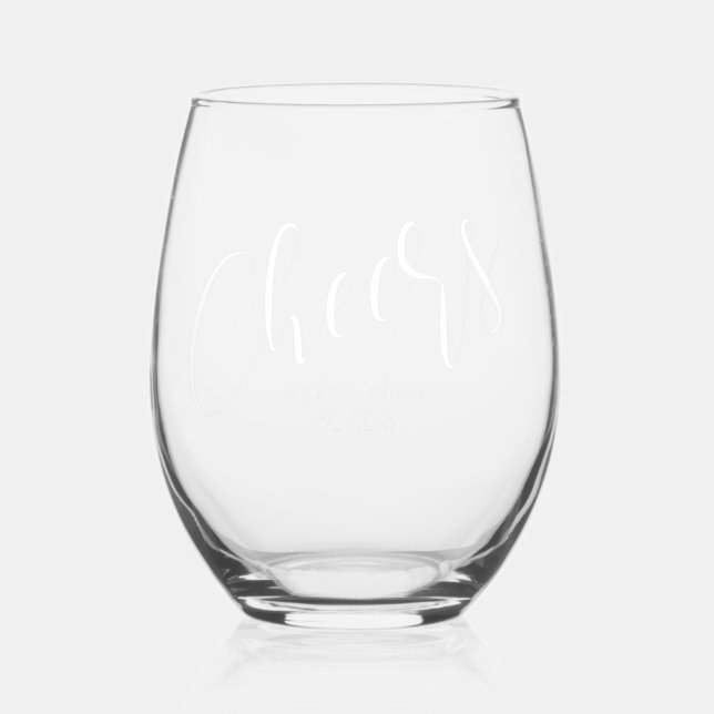 Simple Minimalist Cheers and Names  Stemless Wine Glass (Front)