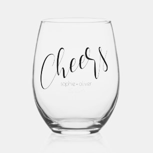 Simple Minimalist Cheers and Names Stemless Wine Glass