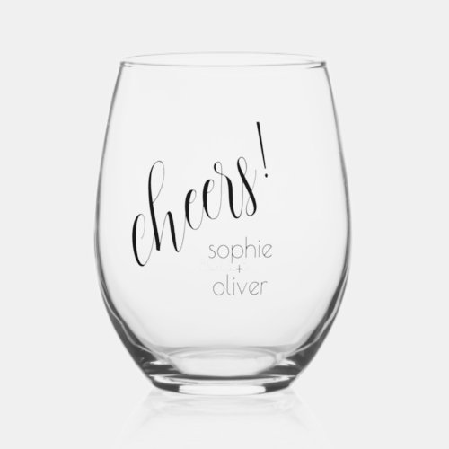 Simple Minimalist Cheers and Names  Stemless Wine Glass
