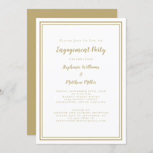Simple Minimalist Chic Gold White Engagement Party Invitation