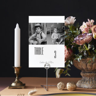 Simple Minimalist Childhood Photo Wedding Table Number