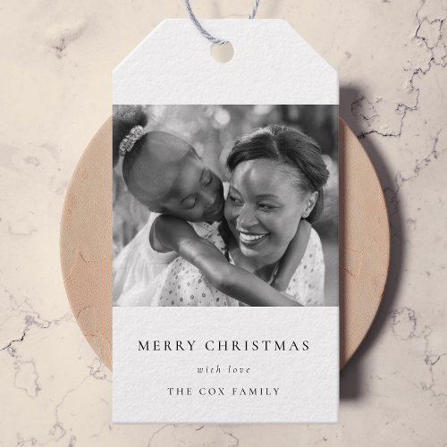 Simple Minimalist Chirstmas Black and White Photo Gift Tags