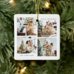 Simple Minimalist Christmas Four Photo Typography Ceramic Ornament<br><div class="desc">Simple Minimalist Christmas Four Photo Typography Ceramic Ornament in muted boho brown color.</div>