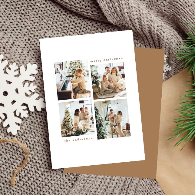 Simple Minimalist Christmas Four Photo Typography Holiday Card (Creator Uploaded)