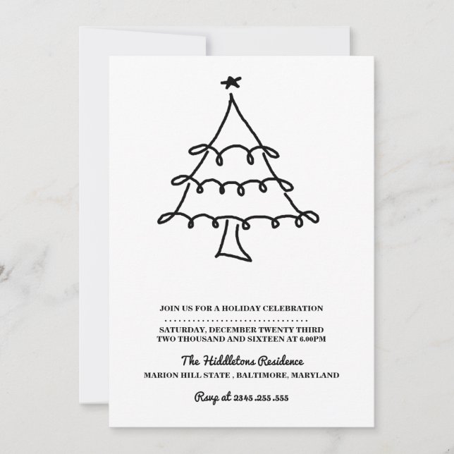 Simple Minimalist Christmas Tree Holiday Party Card (Front)