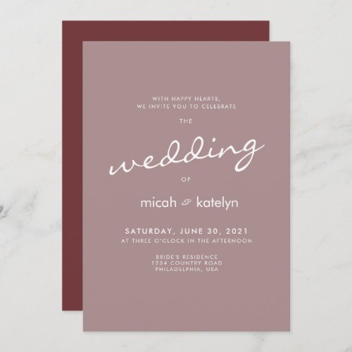 Simple Minimalist Cinnamon Rose Wedding Invitation